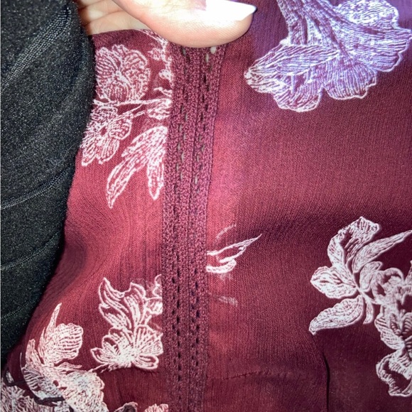 LC Lauren Conrad burgundy floral chiffon Dress M country boho cottagecore - Picture 5 of 12